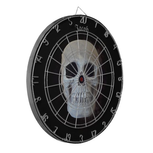 Skull Black en White Gothic Trendy Art Design Dartbord (Voorkant Links)