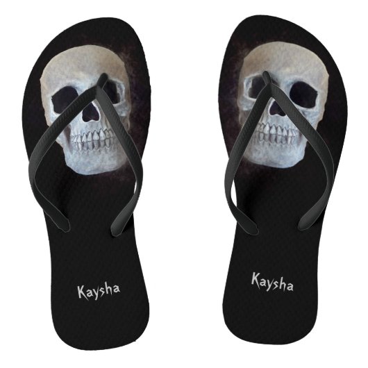 Skull Black en White Gothic Trendy Art Design Teenslippers (Voetbed)