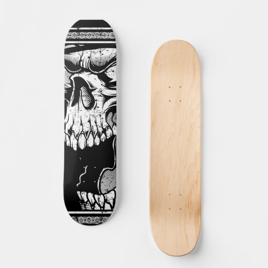 Skull Black en White Persoonlijk Skateboard (Voorkant)