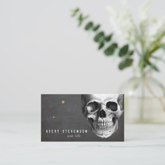 Skull Black Halloween Visitekaartje (Staand voorkant)