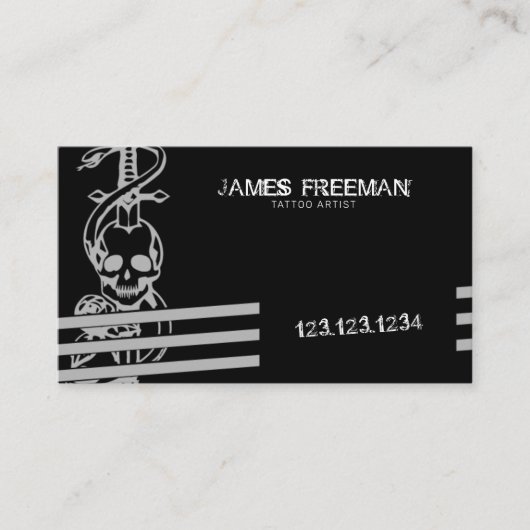 Skull Black Modern Dark Grunge Tattoo Artist Visitekaartje (Voorkant)