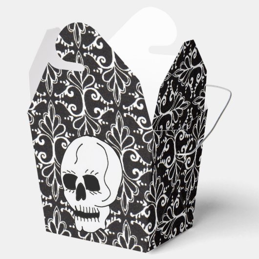 Skull Black White Damask Scroll Bedankdoosjes (Geopend)
