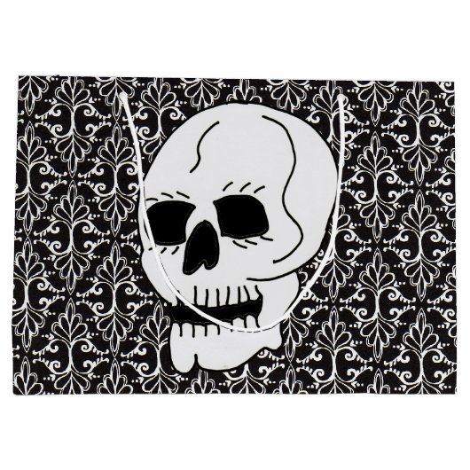 Skull Black White Damask Scroll Groot Cadeauzakje (Achterkant)