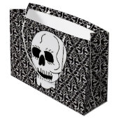 Skull Black White Damask Scroll Groot Cadeauzakje (Achterkant Gekanteld)
