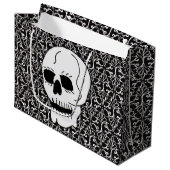 Skull Black White Damask Scroll Groot Cadeauzakje (Voorkant Gekanteld)