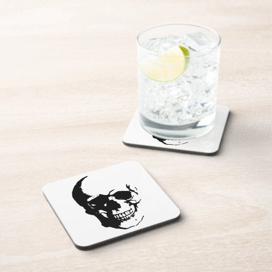 Skull - Black & White Metal Fantasy Art Bier Onderzetter (Rechterzijde)