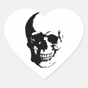 Skull - Black & White Metal Fantasy Art Hart Sticker