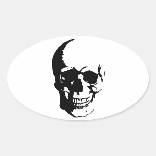 Skull - Black & White Metal Fantasy Art Ovale Sticker (Voorkant)