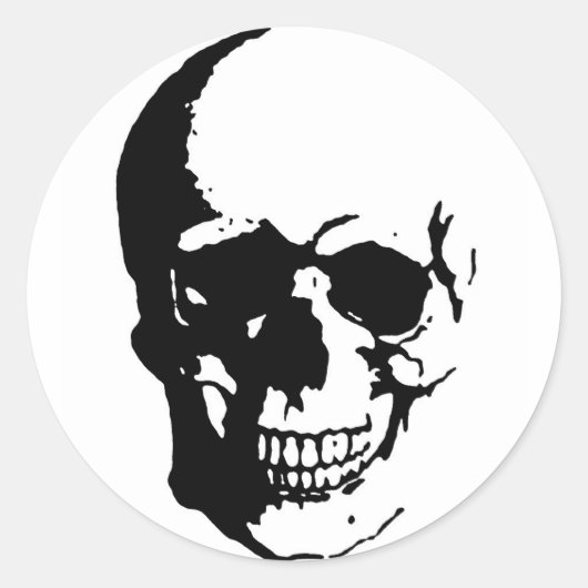 Skull - Black & White Metal Fantasy Art Ronde Sticker (Voorkant)