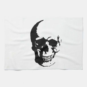 Skull - Black & White Metal Fantasy Art Theedoek