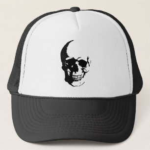 Skull - Black & White Metal Fantasy Art Trucker Pet