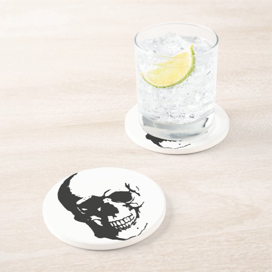 Skull - Black & White Metal Fantasy Art Zandsteen Onderzetter (Zijkant)