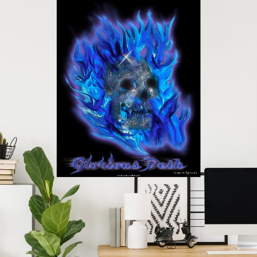 SKULL & BLUE FLAMES Aaryn Steele Art Poster (Thuiskantoor)