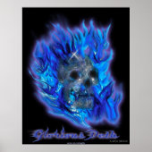 SKULL & BLUE FLAMES Aaryn Steele Art Poster (Voorkant)