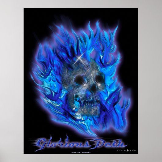 SKULL & BLUE FLAMES Aaryn Steele Art Poster (Voorkant)
