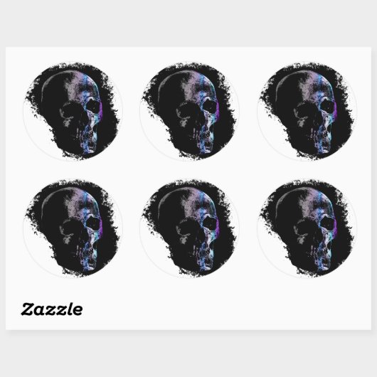 SKULL Blue Paars Ronde Sticker (Vel)