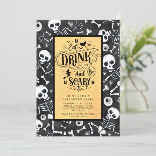 Skull & Bone Bash Halloween Kaart (Staand voorkant)