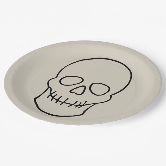 Skull - Bone White en Bat Black Papieren Bordje (Gekanteld)