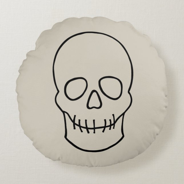 Skull - Bone White en Bat Black Rond Kussen (Voorkant)