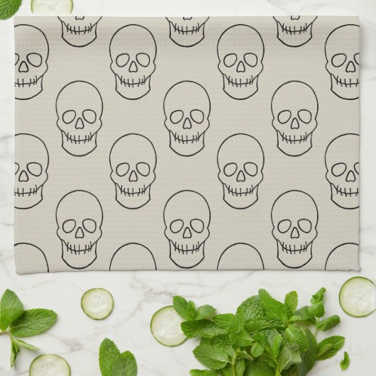 Skull - Bone White en Bat Black Theedoek (Gevouwen)