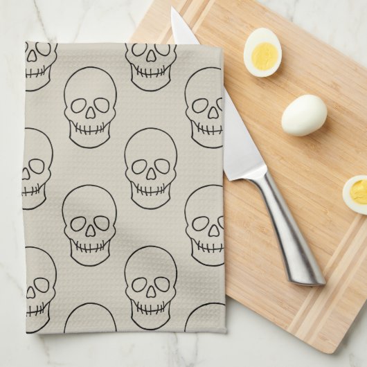 Skull - Bone White en Bat Black Theedoek (Quarter Fold)