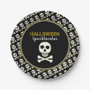 Skull & Botten, Gold Halloween Party Papieren Bordje