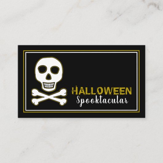 Skull & Botten, Gold Halloween Party Ticket Invite Informatiekaartje (Voorkant)