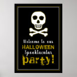 Skull & Botten, Gold Halloween Welcome Sign Poster<br><div class="desc">Dit Halloween-welkomstteken is perfect voor iedereen die een Halloween-viering plant. Het ontwerp is voorzien van een ontwerp van schedel en botten en is afgewerkt met de bijbehorende bewerkbare tekst. Dit gotische ontwerp kan worden aangepast aan uw speciale evenement en zal het perfecte decor zijn voor alle Halloween-feesten, inclusief verjaardagsfeestjes, vrijgezellenpartijen...</div>