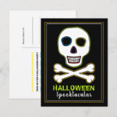 Skull & Botten, Neon Halloween Party Invitation Aankondigingskaart (Voorkant / Achterkant)