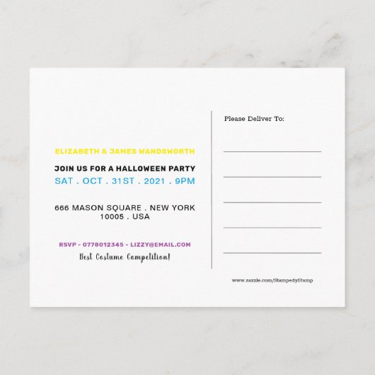 Skull & Botten, Neon Halloween Party Invitation Aankondigingskaart (Achterkant)