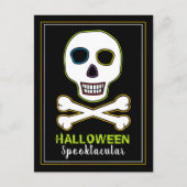 Skull & Botten, Neon Halloween Party Invitation Aankondigingskaart (Voorkant)