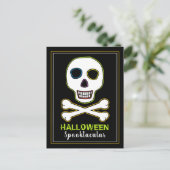 Skull & Botten, Neon Halloween Party Invitation Aankondigingskaart (Staand voorkant)