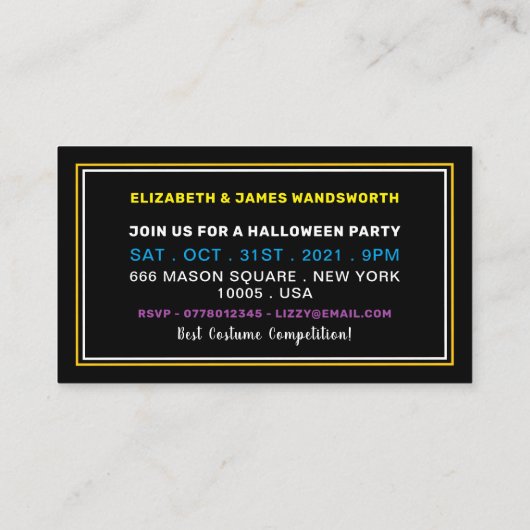 Skull & Botten, Neon Halloween Party Ticket Invite Informatiekaartje (Achterkant)