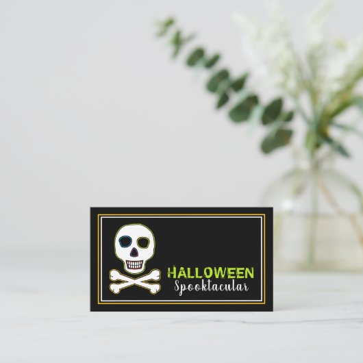 Skull & Botten, Neon Halloween Party Ticket Invite Informatiekaartje (Staand voorkant)