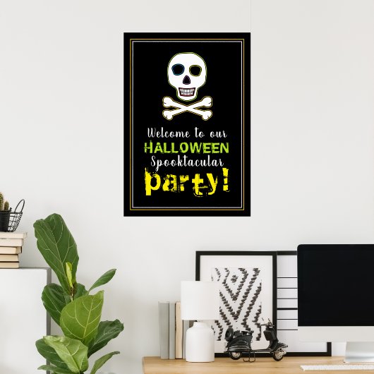 Skull & Botten, Neon Halloween Welcome Sign Poster (Thuiskantoor)