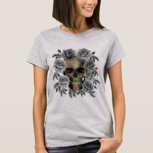 SKULL BOUQUET BLOEMEN ZWART EN WIT T-SHIRT