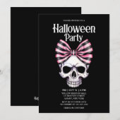 Skull Bow Stripes Roze Horror Halloween Party Kaart (Voorkant / Achterkant)