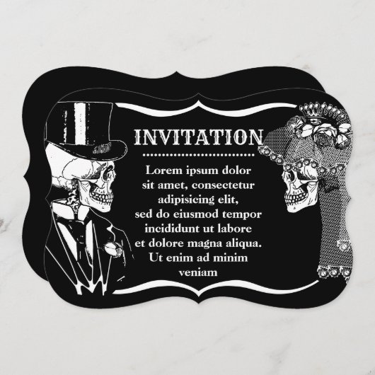 Skull Bride and Groom Invitation Kaart (Voorkant / Achterkant)