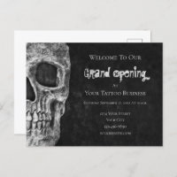 Skull Budget Grand Opening Black White Tattoo Wink