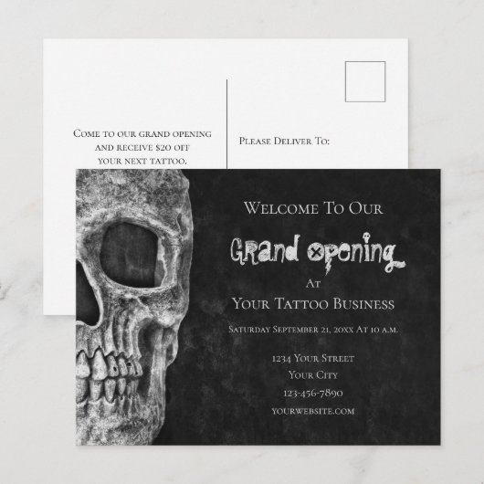 Skull Budget Grand Opening Black White Tattoo Wink Briefkaart (Voorkant / Achterkant)
