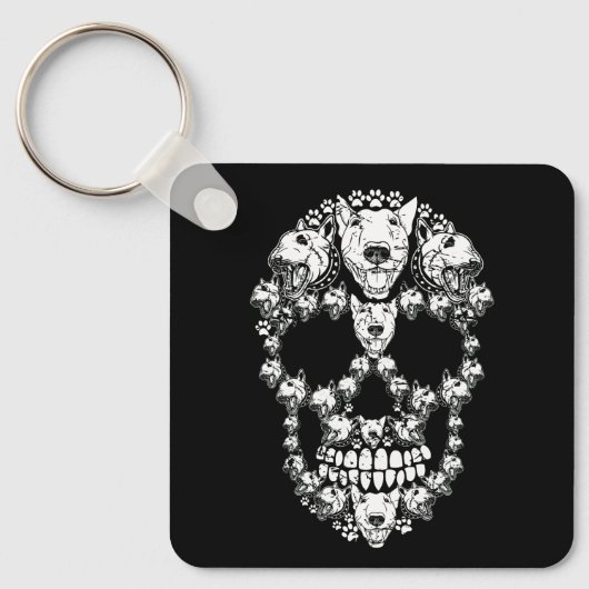Skull Bull Terrier Skeleton Halloween Costume Scar Sleutelhanger (Voorkant)