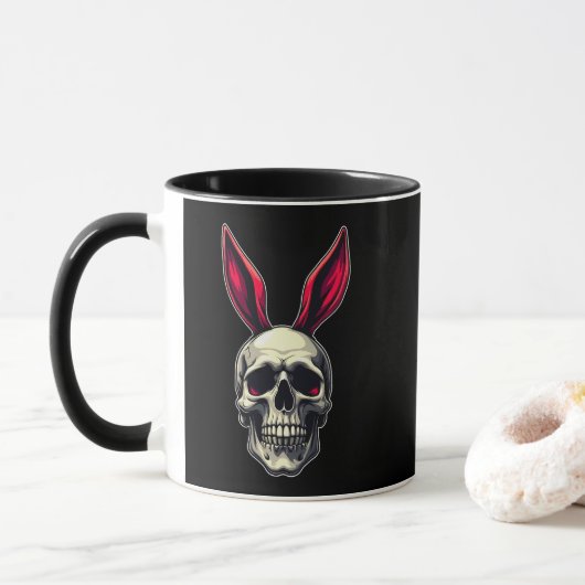 Skull Bunny – Dark Easter Art - caneca Mok (Met donut)