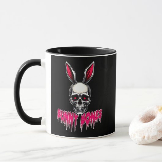 Skull Bunny – Dark Easter Art - caneca Mok (Met donut)