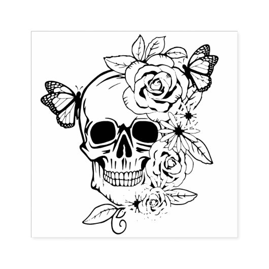 Skull Butterfly Floral Art Rubberstempel (Afrduk)