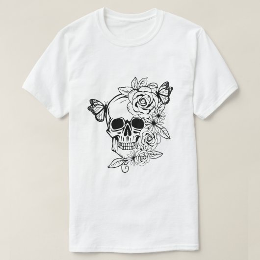 Skull Butterfly Floral Art T-shirt (Design voorkant)