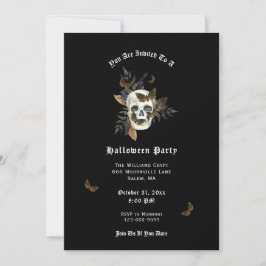 Skull Butterfly Halloween Party Invitation Kaart