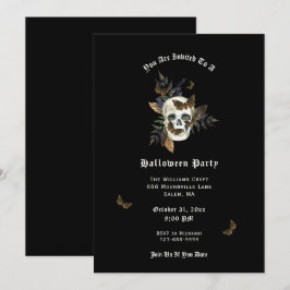Skull Butterfly Halloween Party Invitation Kaart