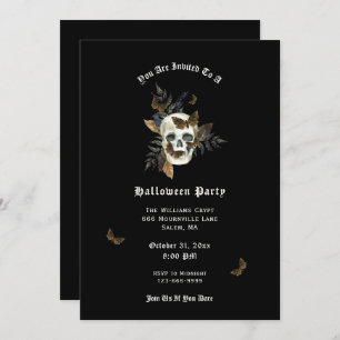 Skull Butterfly Halloween Party Invitation Kaart