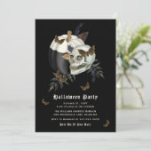 Skull Butterfly Pumpkin Halloween Party Invitation Kaart (Staand voorkant)