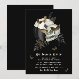 Skull Butterfly Pumpkin Halloween Party Invitation Kaart